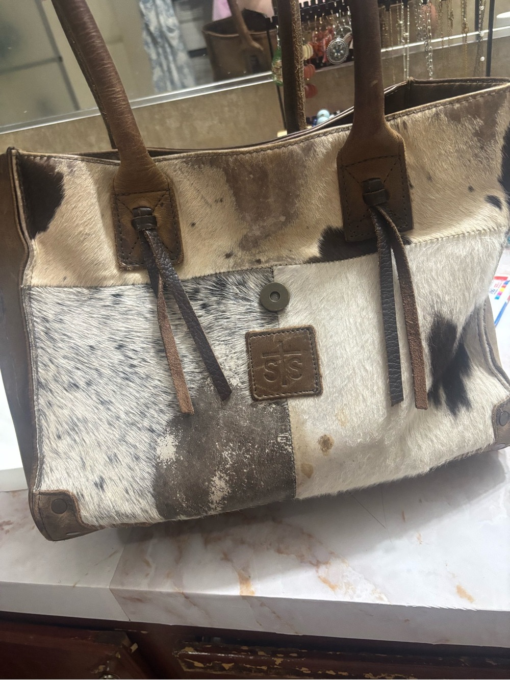 STS Ranchwear Brown, White & Black Hair-on-Hide Tote